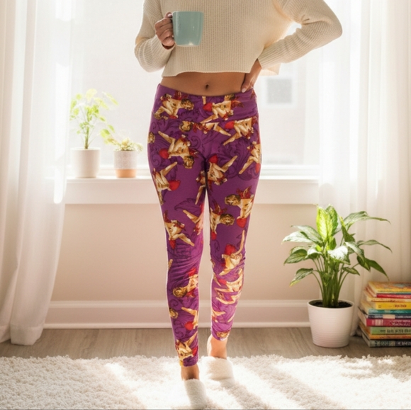 LuLaRoe Womens Purple Cupid Valentines Athletic Leggings, OS - Picture 1 of 9